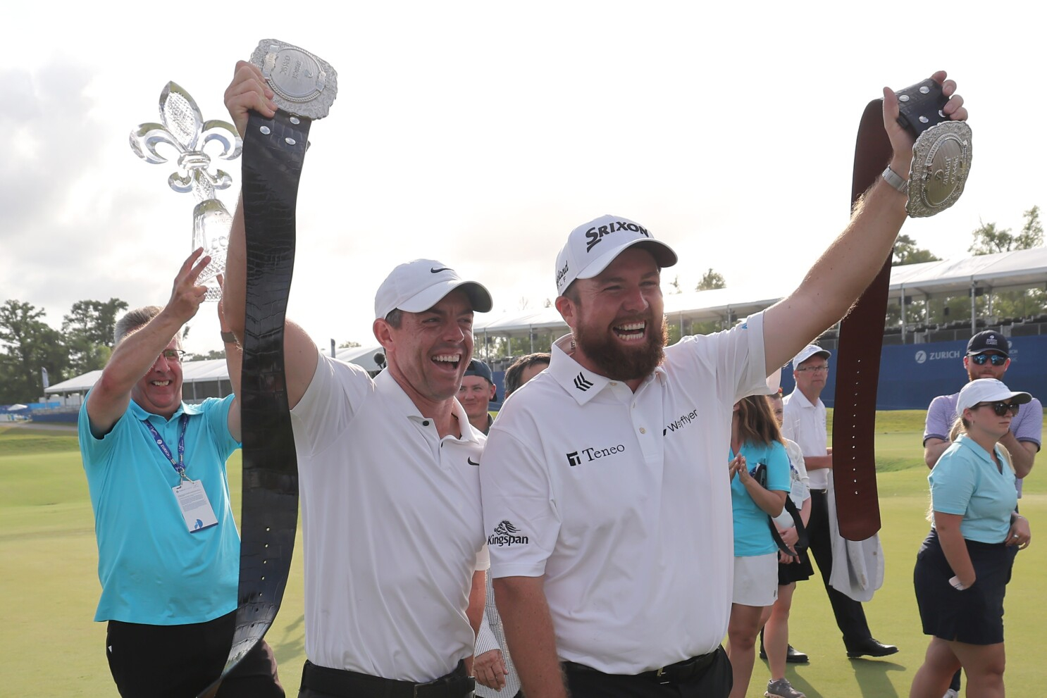 Zurich Classic Champions Rory McIlroy and Shane Lowry with Champion Buckles by Malcolm DeMille